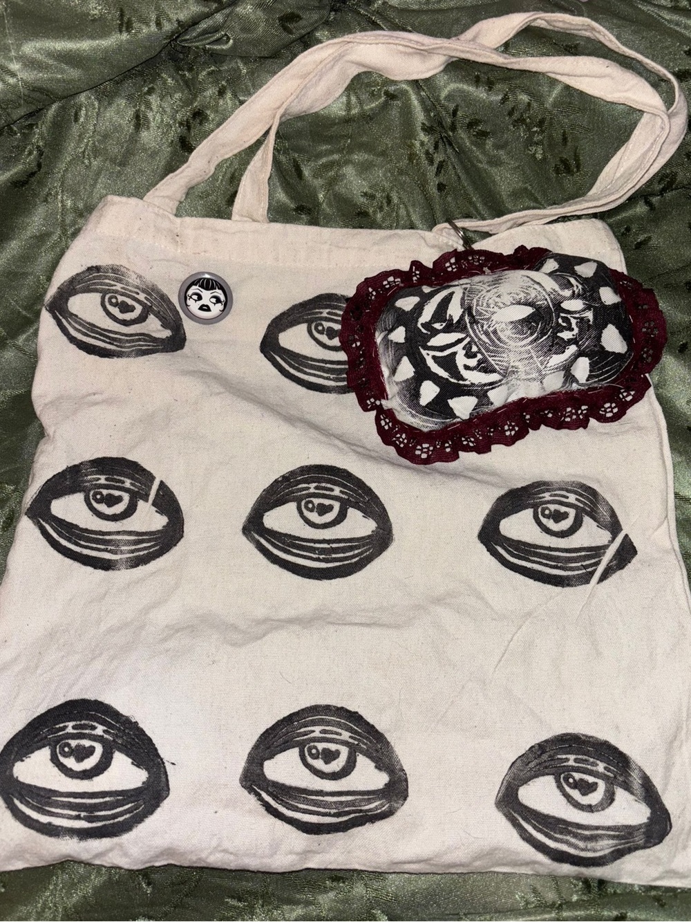 Handmade Eye Tote Bag With Keychain (not by me, made locally)